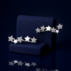 925 Sterling Silver Rhodium Plated Star Cluster Ear Cuffs with Cubic Zirconia
