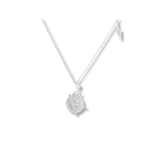 925 Sterling Silver Turtle Pendant Necklace | Rhodium Plated with Cubic Zirconia