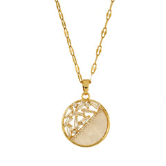 Latest Fancy Design Gold Plated Mother of Pearl Round Pendant with Diamonds