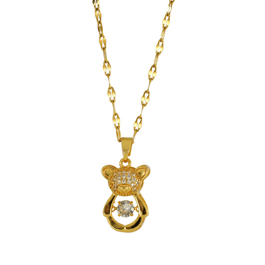 Fancy Design Gold Plated Dancing Diamond Teddy Bear Pendant Chain