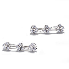 925 Sterling Silver Rhodium Plated Dainty Floral Ear Cuffs with Cubic Zirconia