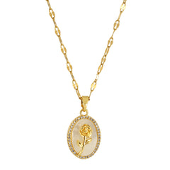 Fancy Design Gold Plated Rose Carved on Mother of Pearl Pendant