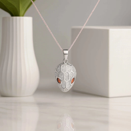 Textured Snake Head Pendant in 925 Sterling Silver