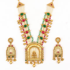 White Bids Gold Plated Necklace With Laxmimata Design - Rukhmani