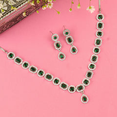 Green America Diamond Victorian Necklace Set With Earrings - Rukhmani