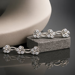 925 Sterling Silver Rhodium Plated Dainty Floral Ear Cuffs with Cubic Zirconia