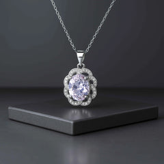 Oval White Stone Pendant with Scallop Design in 925 Sterling Silver