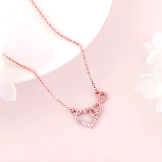 Women's Infinity Love Heart Necklace - Rose Gold Stainless Steel Pendant