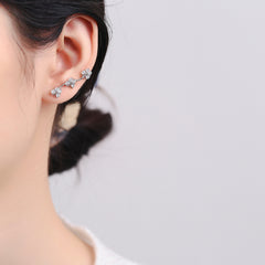 925 Sterling Silver Rhodium Plated Dainty Floral Ear Cuffs with Cubic Zirconia