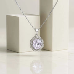 Oval White Stone Pendant with Scallop Design in 925 Sterling Silver