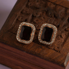 Maroon Diamond Pendant and Necklace Set with Earrings - Rukhmani