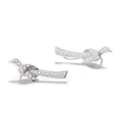 925 Sterling Silver Rhodium Plated Knot Design Ear Cuffs with Cubic Zirconia
