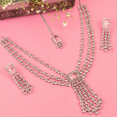 Dazzle Drape American Diamond Layered Necklace With Earrings and Bindi - Rukhmani
