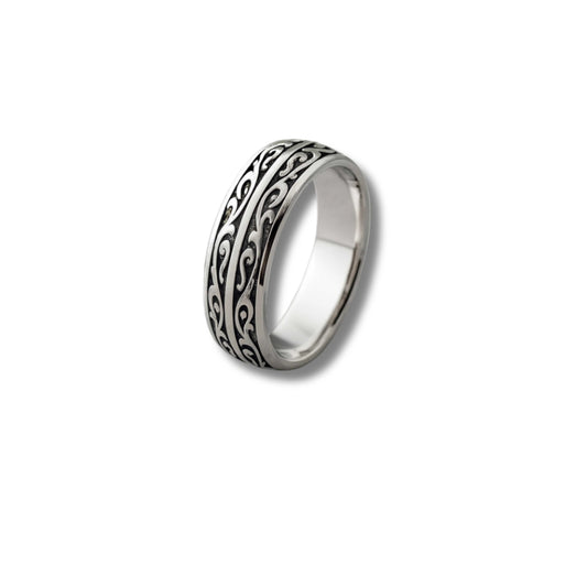 925 Sterling Silver Rhodium Plated Tribal Design Band Ring for Men