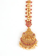 Gold Plated Divine Red Stone Kundan Rajwadi Mangtika - Rukhmani