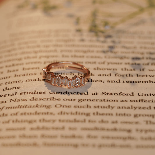 Fancy Rose Gold Plated Emerald Cut Morganite Eternity Wedding Ring