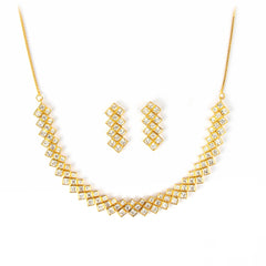 Modern Flow Diamond Gold Plated Necklace with Earrings - Rukhmani