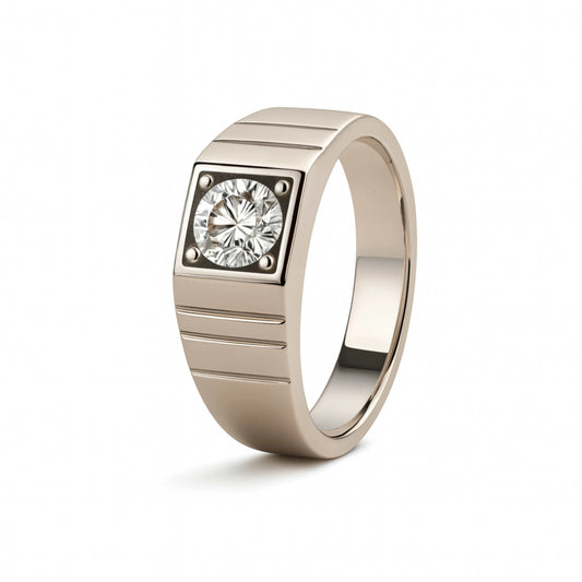 925 Sterling Silver Men’s Ring | Rhodium Plated Band with Cubic Zirconia Solitaire