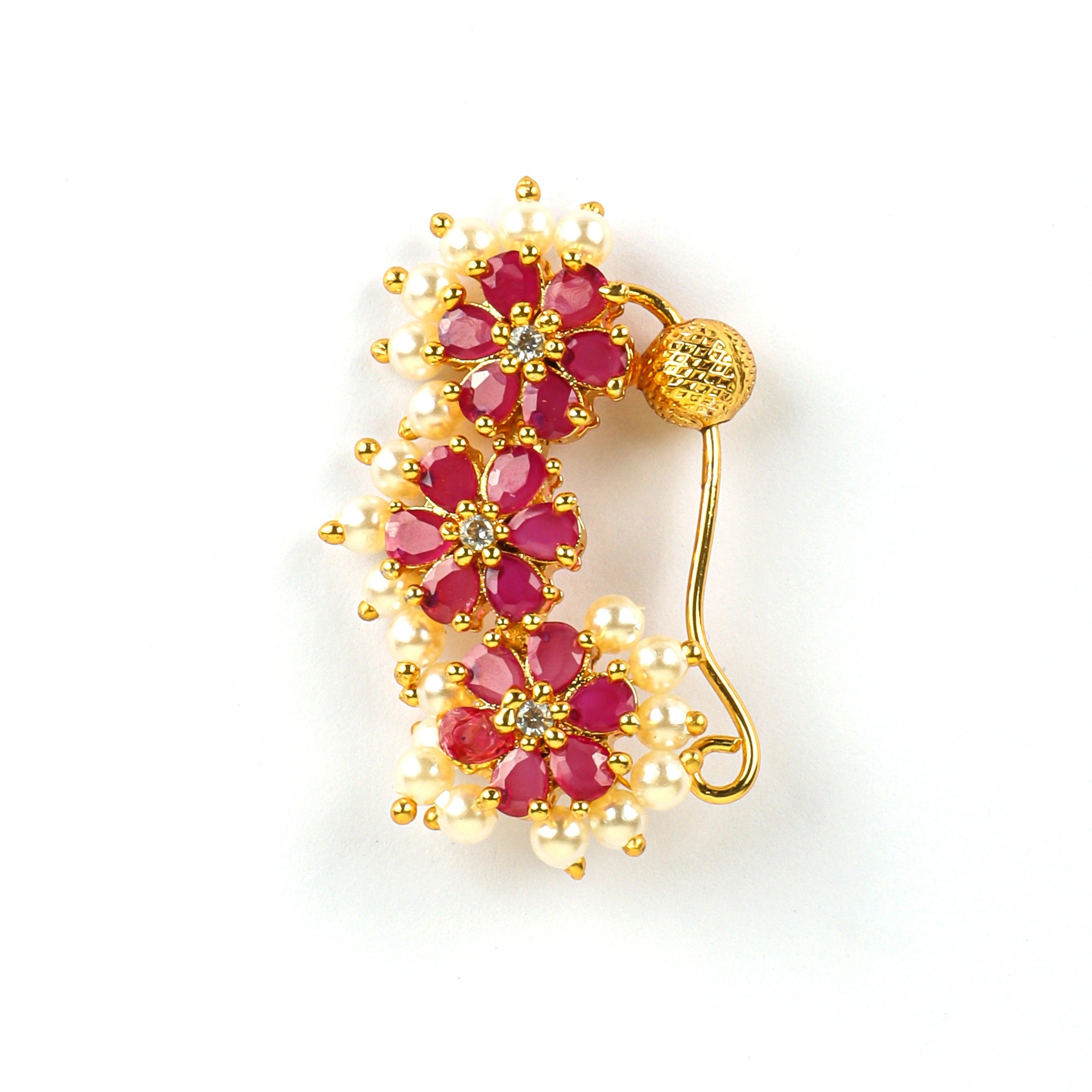 Gold Plated Majestic Red Stone Nath - Rukhmani