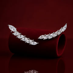 925 Sterling Silver Rhodium Plated Leaf Design Ear Cuffs with Cubic Zirconia