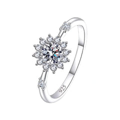 925 Sterling Silver Floral Round Zircon Ring
