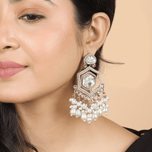 Antique Design Polki With Pearl Diamond Jhumkas - Rukhmani