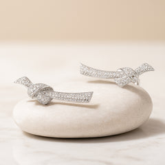 925 Sterling Silver Rhodium Plated Knot Design Ear Cuffs with Cubic Zirconia