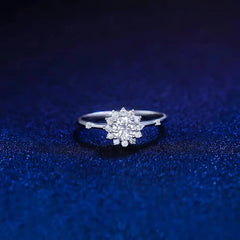 925 Sterling Silver Floral Round Zircon Ring
