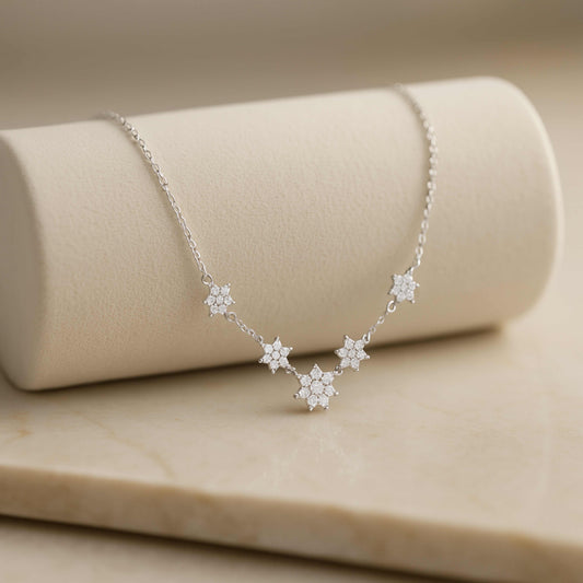 925 Sterling Silver Star Necklace | Rhodium Plated with Cubic Zirconia