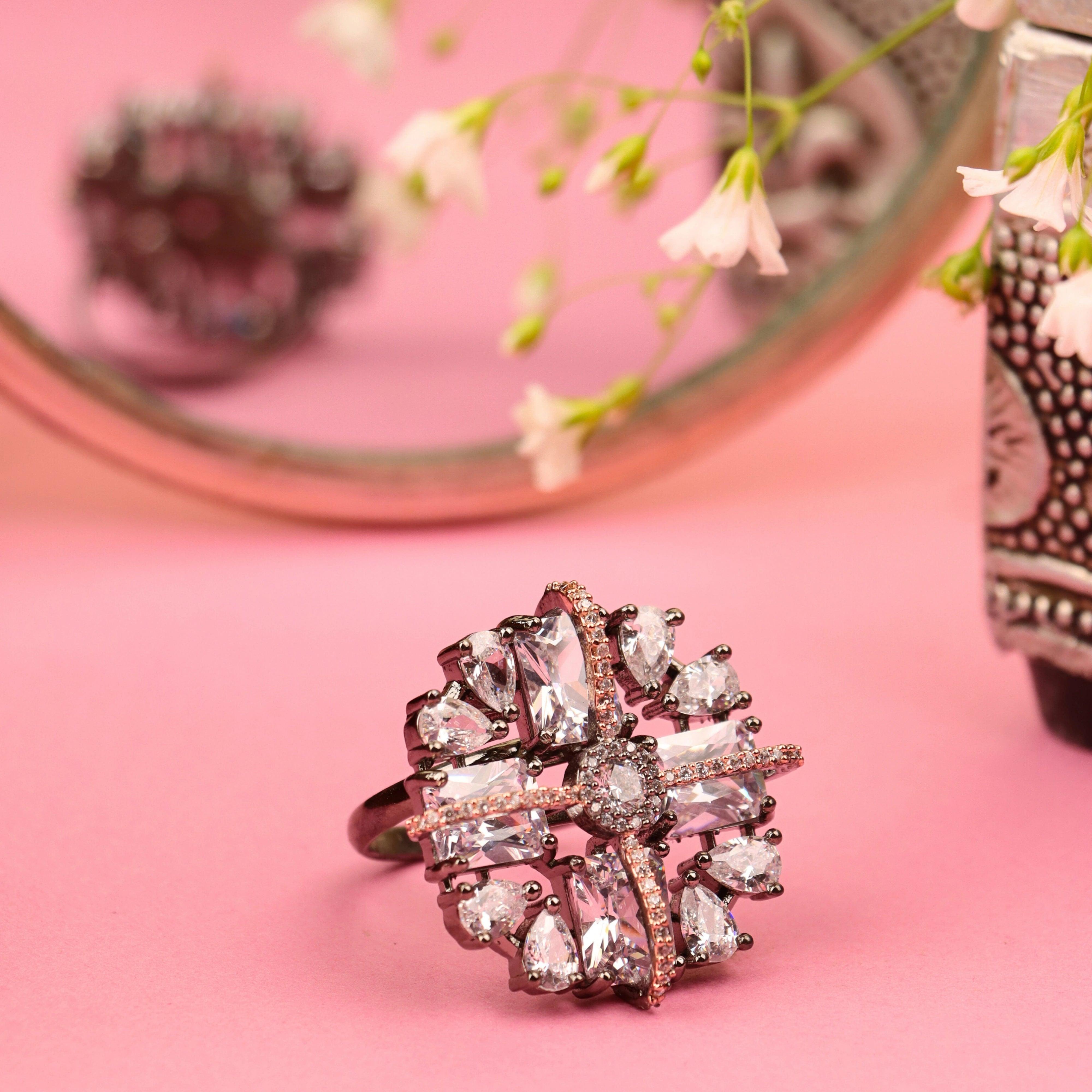 Black Metal Classic Cocktail Ring - Rukhmani