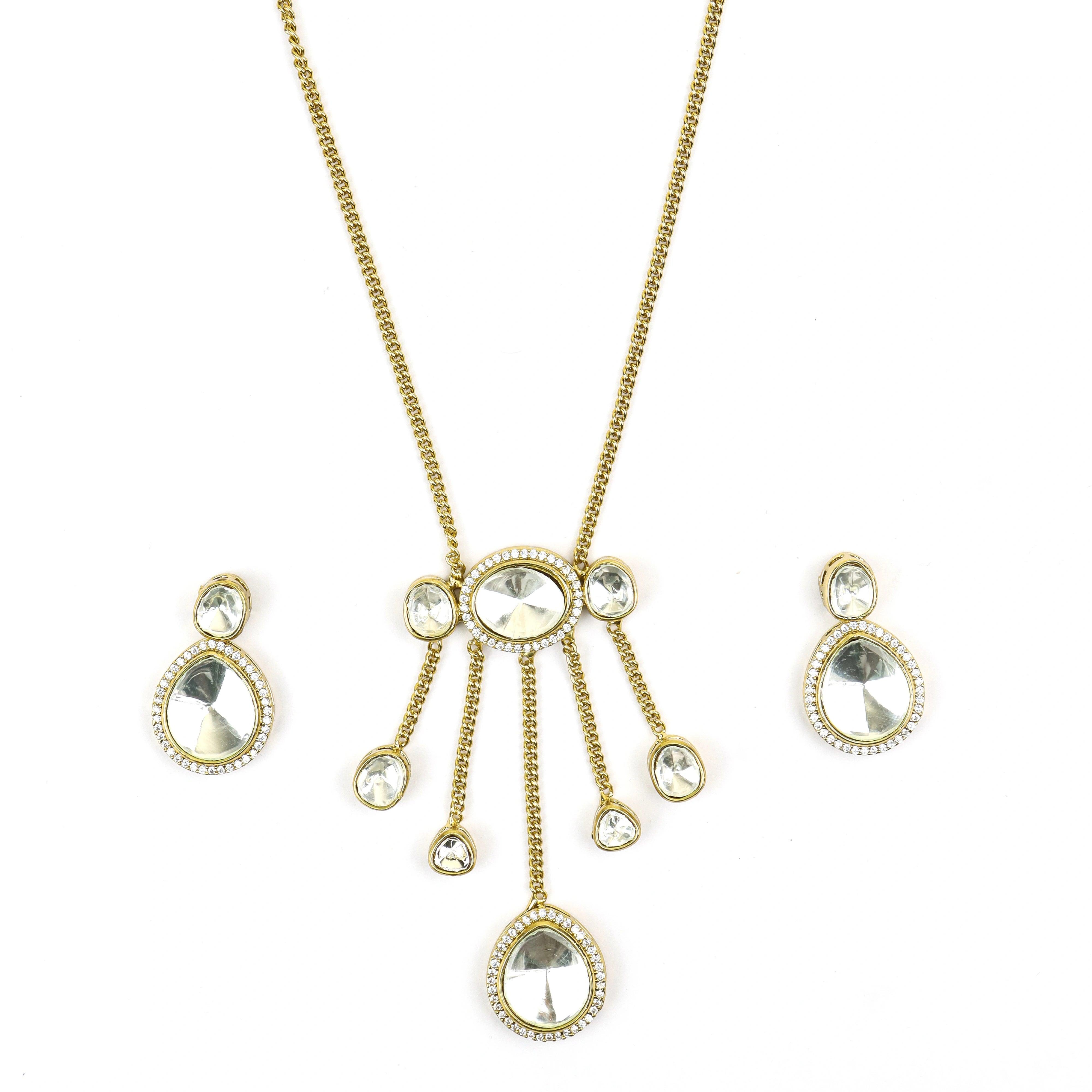 Party Wear Diamond Chain Necklace With Earrings - Rukhmani