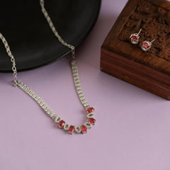 Fancy Red Diamond Gold Necklace Set with Earrings - Rukhmani