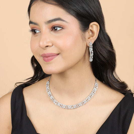 Luminous Round Diamond Necklace with Earrings - Rukhmani