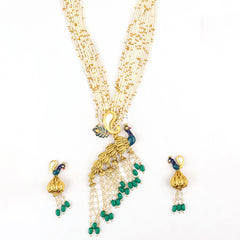Graceful Peacock Necklace With Earrings - Rukhmani