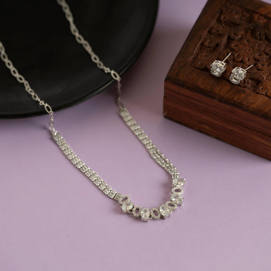 Real Fancy Diamond Necklace Set with Earrings - Rukhmani