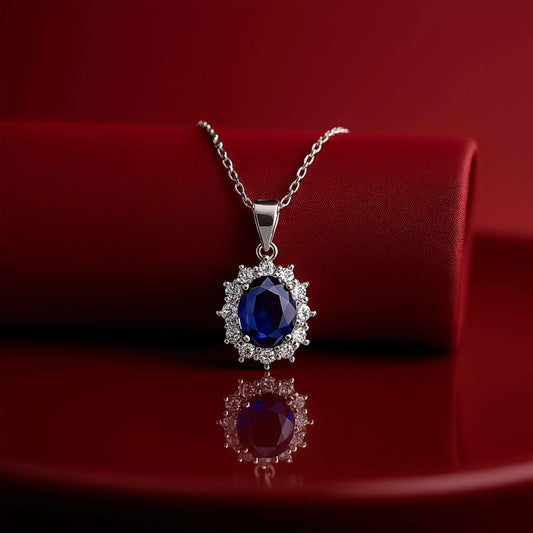 Oval Sky Blue Stone Pendant in 925 Sterling Silver