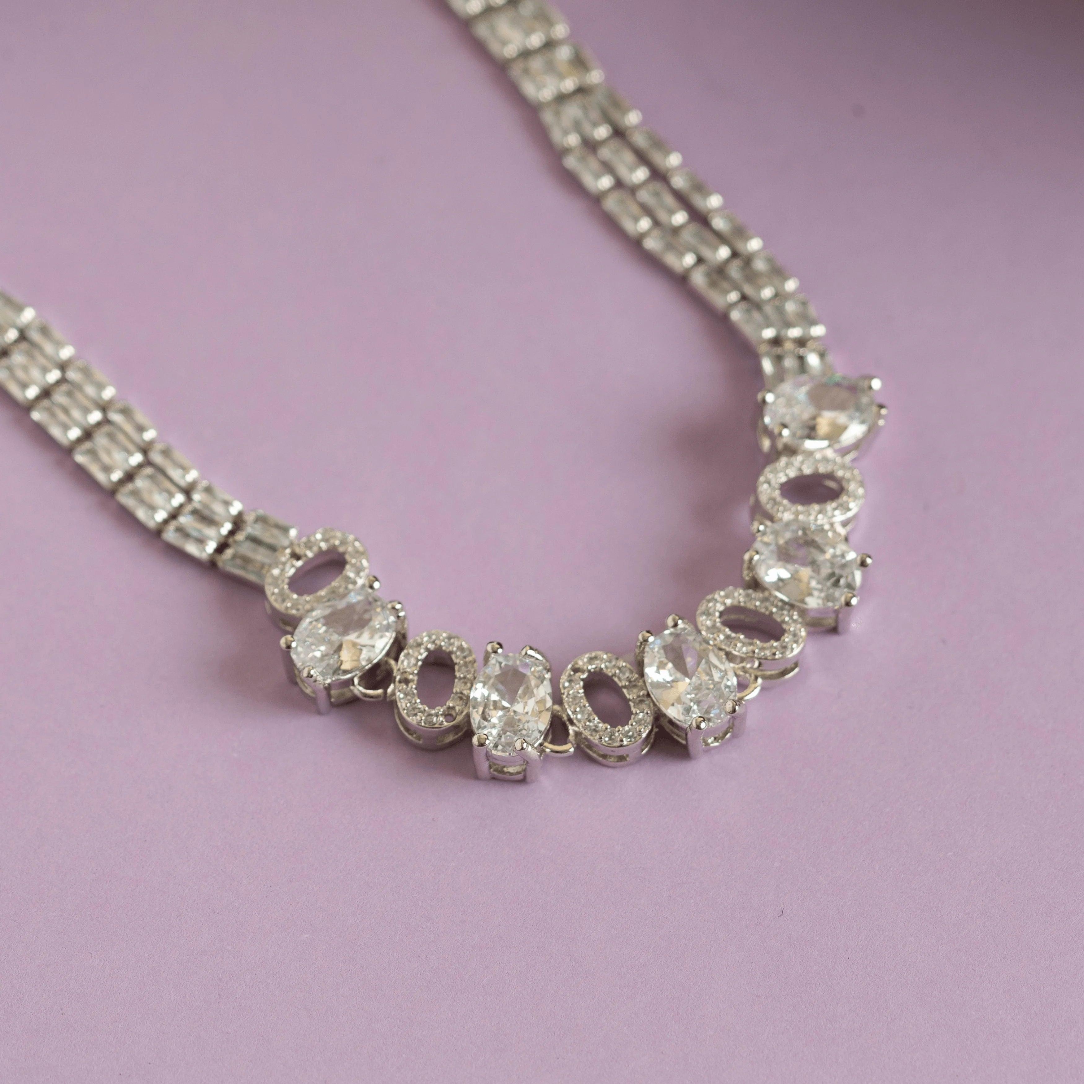 Real Fancy Diamond Necklace Set with Earrings - Rukhmani