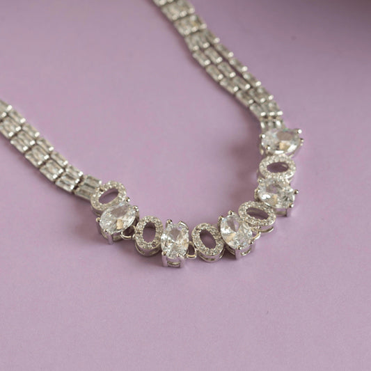 Real Fancy Diamond Necklace Set with Earrings - Rukhmani
