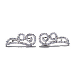925 Sterling Silver Rhodium Plated Swirl Wave Ear Cuffs with Cubic Zirconia