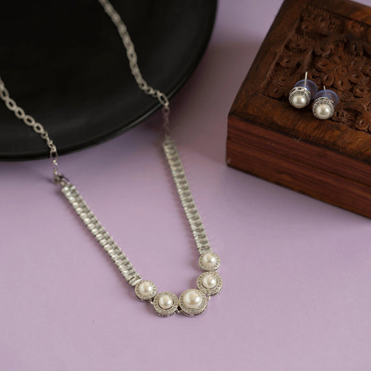 Pearl Statement Diamond Necklace with Earrings - Rukhmani