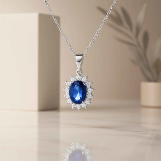 Oval Sky Blue Stone Pendant in 925 Sterling Silver