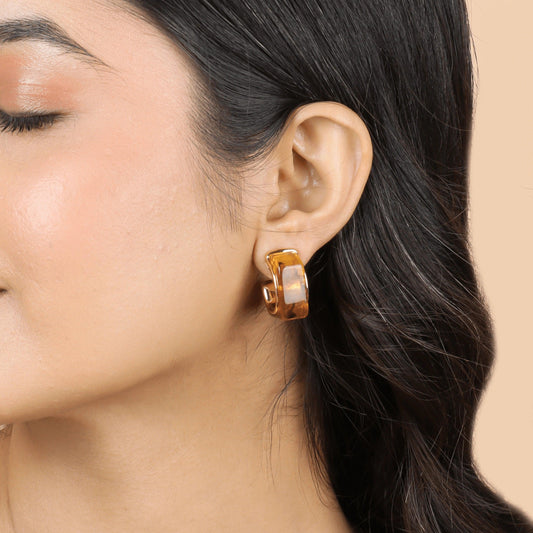 Gold Plated Design Fire Opal Hoop Earrings - Rukhmani
