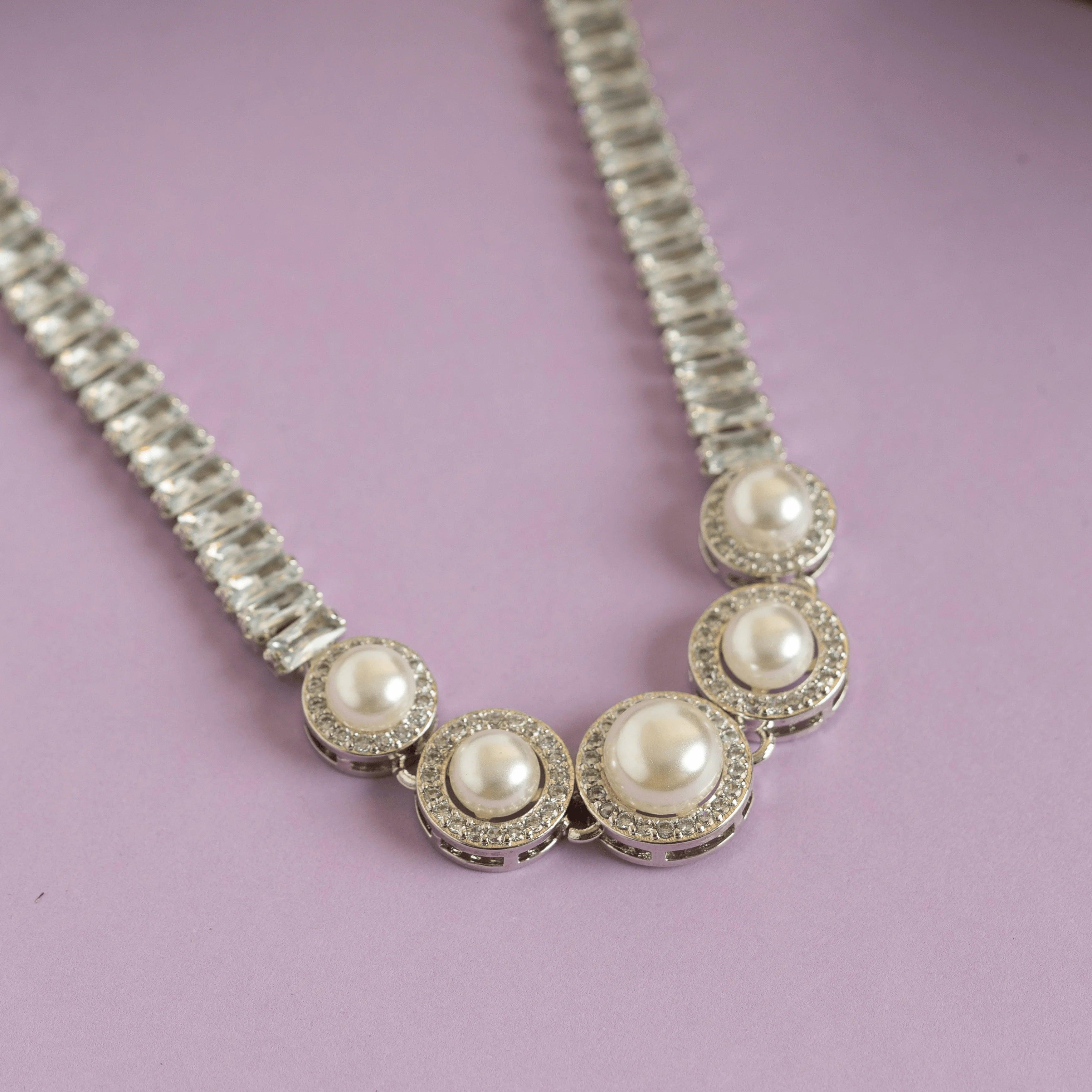 Pearl Statement Diamond Necklace with Earrings - Rukhmani