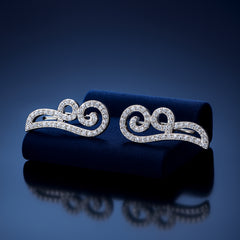 925 Sterling Silver Rhodium Plated Swirl Wave Ear Cuffs with Cubic Zirconia