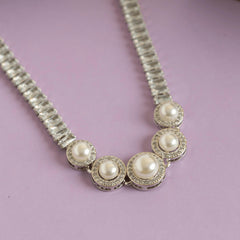 Pearl Statement Diamond Necklace with Earrings - Rukhmani