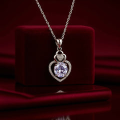 Double Heart Halo Pendant with Transparent Stone in 925 Sterling Silver