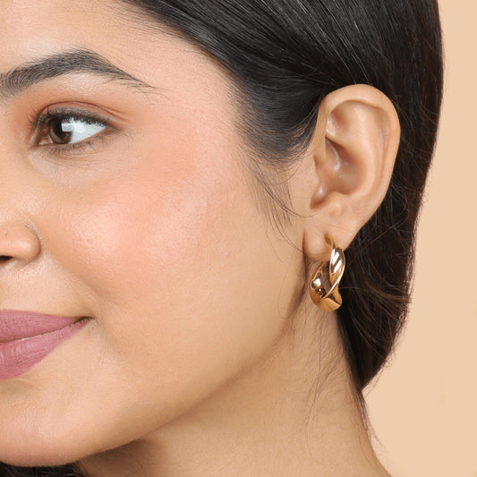 Gold Plated Fancy Twisted Hoops Earrings - Rukhmani