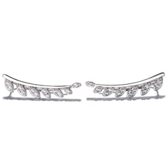 925 Sterling Silver Rhodium Plated Leaf Ear Cuffs with Cubic Zirconia