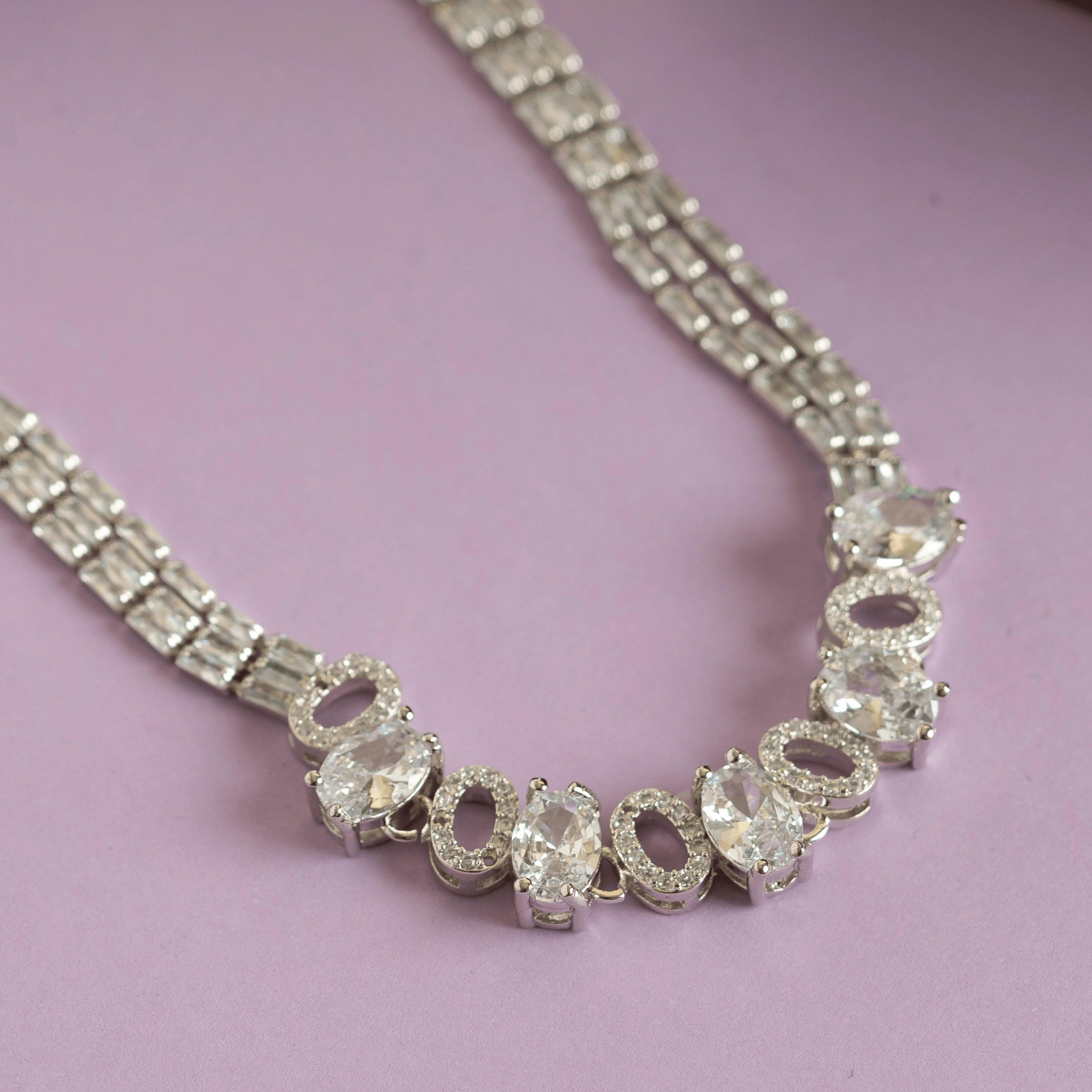 Real Fancy Diamond Necklace Set with Earrings - Rukhmani