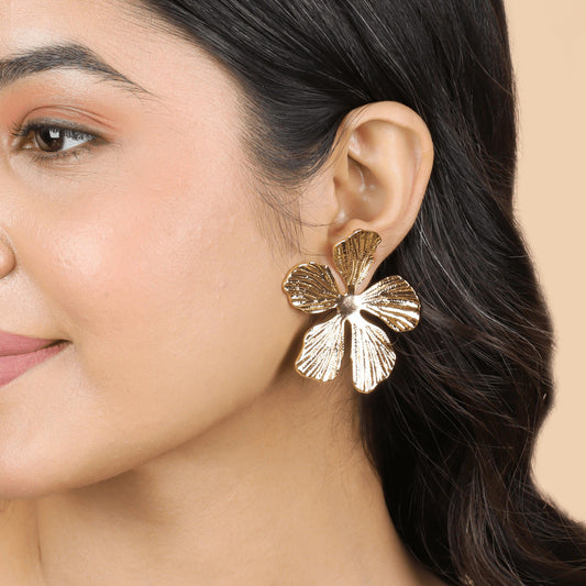 Gold Plated Classic Flower Design Earrings - Rukhmani